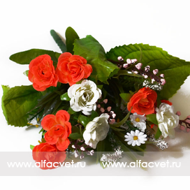 искусственные цветы букет роз с добавкой кашка цвета красный с белым 21