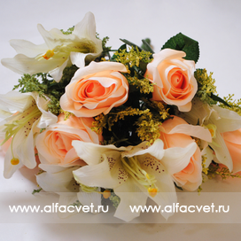 искусственные цветы розы и лилии цвета оранжевый с белым 16